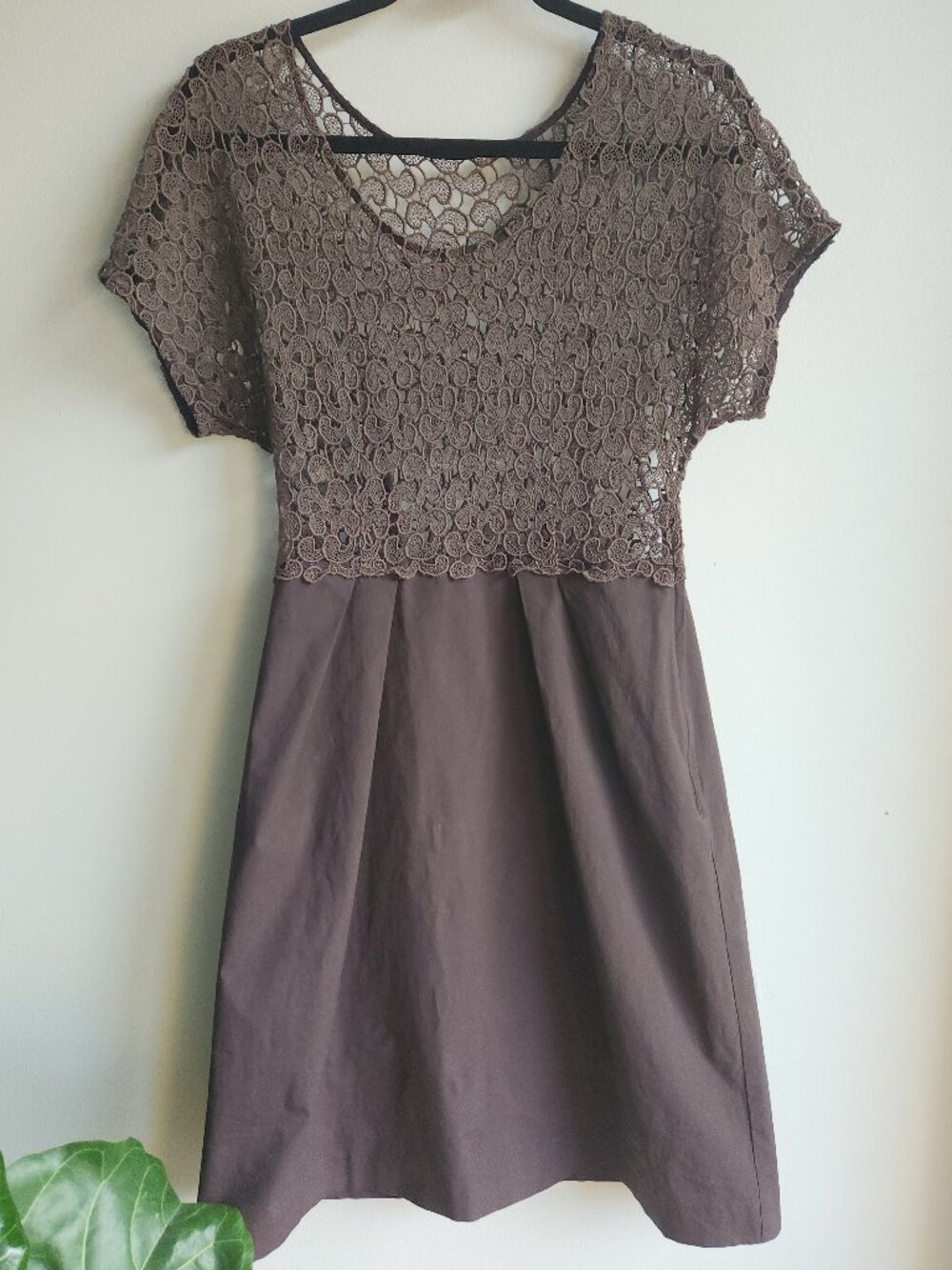 *RARE* 4298 Shizuka Komuro Taupe Brown Lace & Poplin Midi Dress – Sz M 🇯🇵